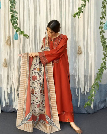 AYAT- 3PC EMBROIDERED WITH DIGITAL DUPPATA