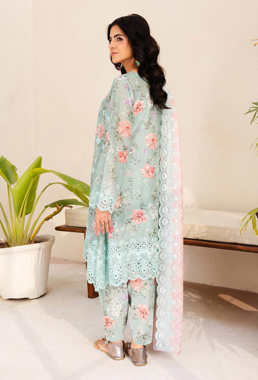 Adan Libas Green Printed Lawn CK-25