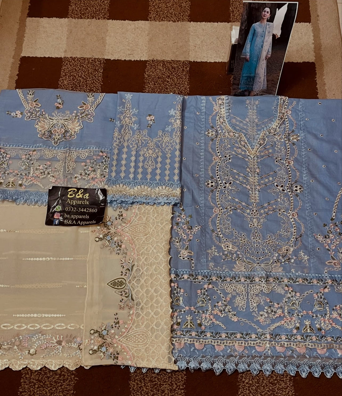 Qalamkar Sky Blue Lawn -25